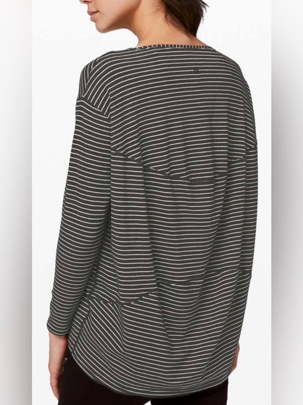 FLAW - Lululemon Back In Action Long Sleeve, Modern Stripe Heathered Black White